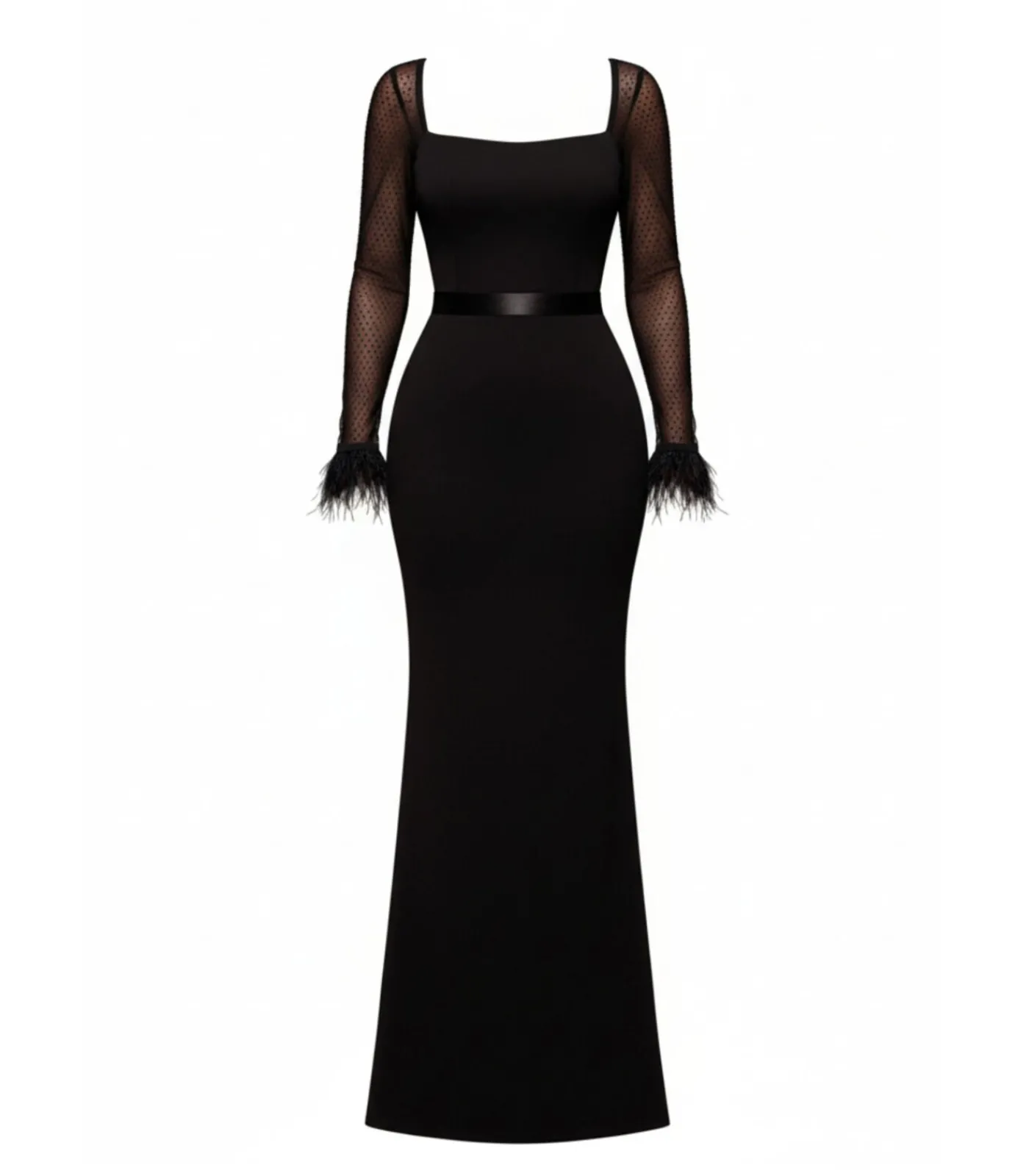 Goddiva Maxi-jurk “Dobby Mesh Feather Sleeve Evening Maxi Dress” black Online