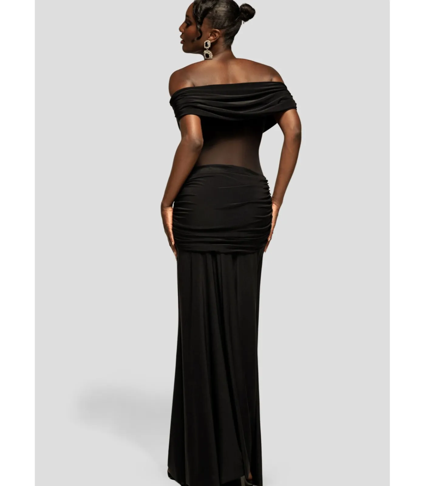 Goddiva Maxi-jurk “Gathered Off The Shoulder Mesh Waist Panel Maxi Dress” black Sale
