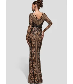 Goddiva Maxi-jurk “Geometric Sequin Plunge Maxi” black New