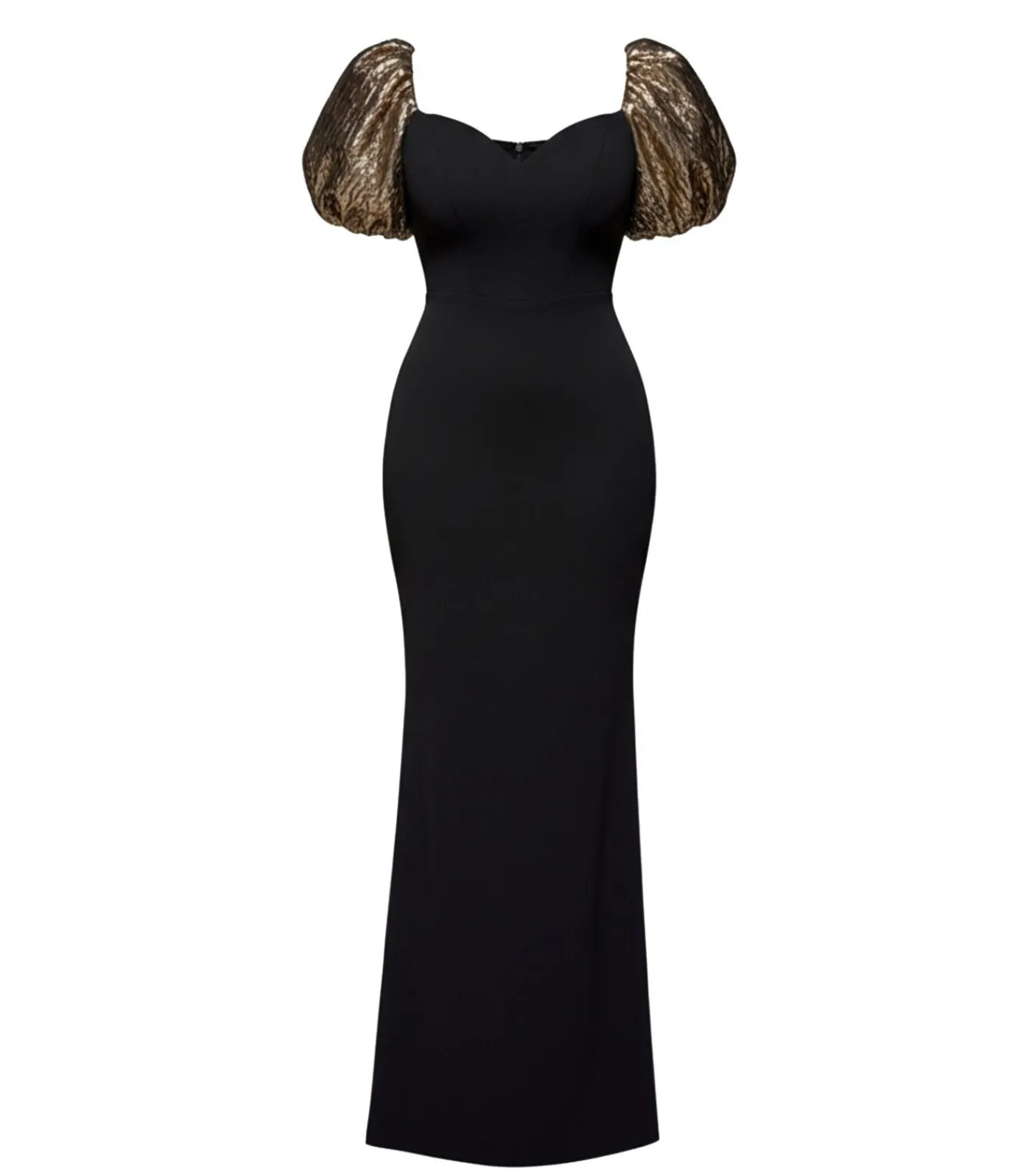 Goddiva Maxi-jurk “Jacquard Puff Sleeve Sweetheart Scuba Maxi Dress” black Outlet
