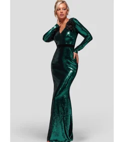 Goddiva Maxi-jurk “Liquid Sequin Corsage Maxi” oliveGreen Sale