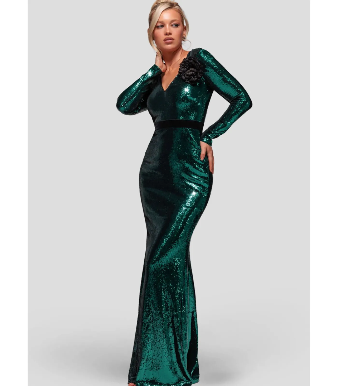 Goddiva Maxi-jurk “Liquid Sequin Corsage Maxi” oliveGreen Sale