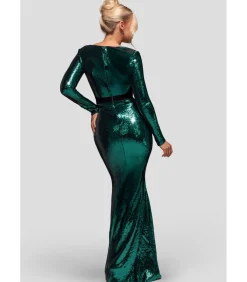 Goddiva Maxi-jurk “Liquid Sequin Corsage Maxi” oliveGreen Sale