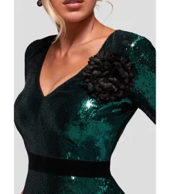 Goddiva Maxi-jurk “Liquid Sequin Corsage Maxi” oliveGreen Sale