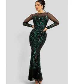 Goddiva Maxi-jurk “Long Sleeve Sequin Flame Maxi” oliveGreen Best