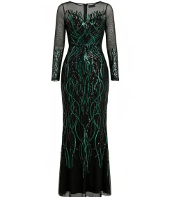 Goddiva Maxi-jurk “Long Sleeve Sequin Flame Maxi” oliveGreen Best
