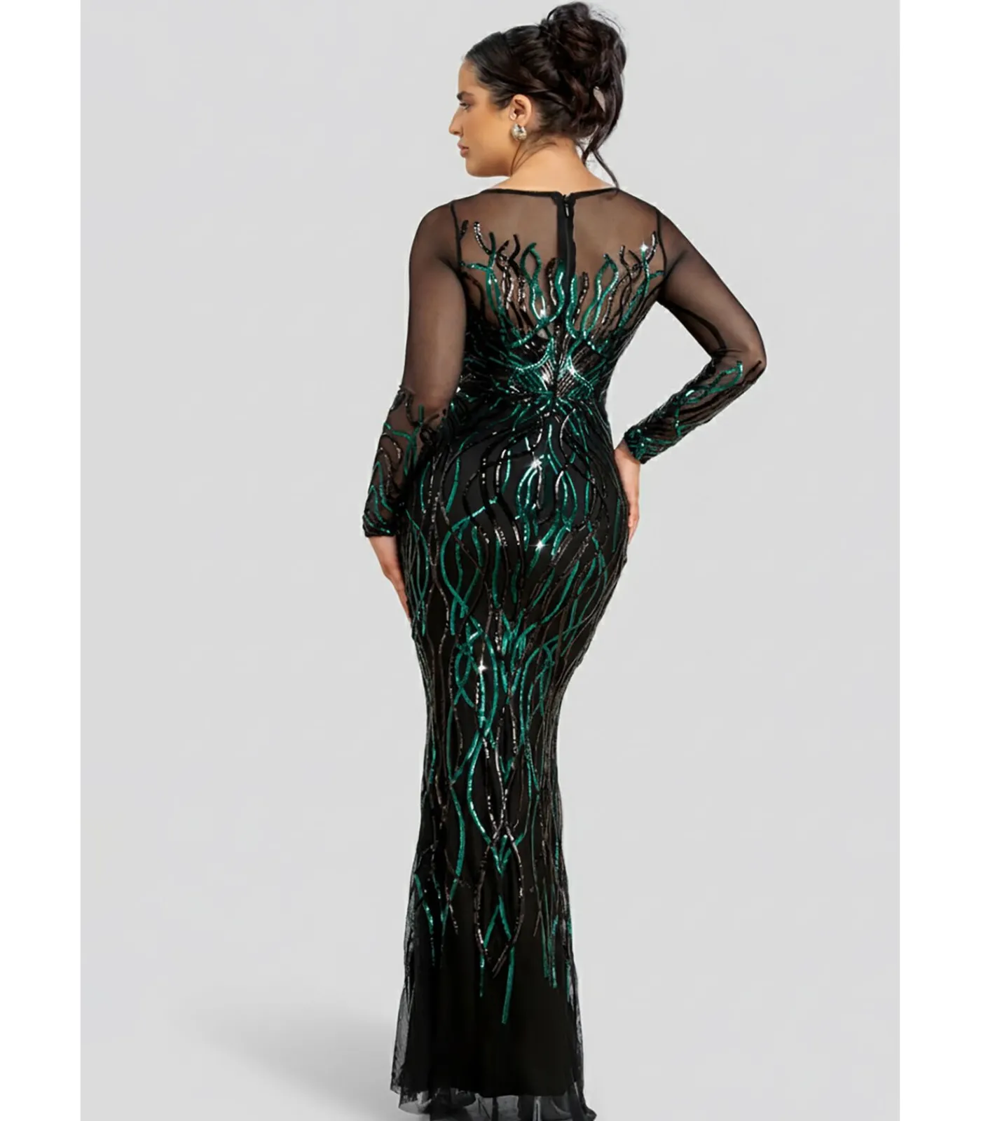 Goddiva Maxi-jurk “Long Sleeve Sequin Flame Maxi” oliveGreen Best