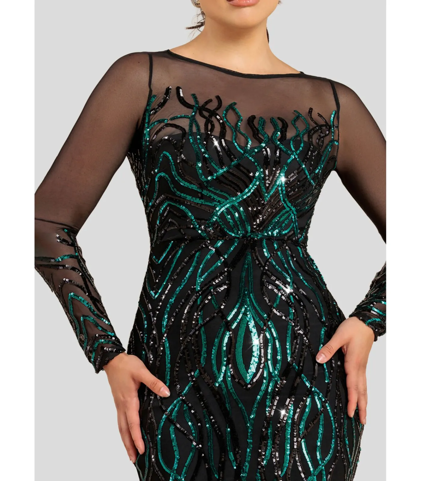 Goddiva Maxi-jurk “Long Sleeve Sequin Flame Maxi” oliveGreen Best
