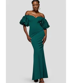 Goddiva Maxi-jurk “Off The Shoulder 3D Puffed Sleeve Sweetheart Maxi Dress” oliveGreen Best