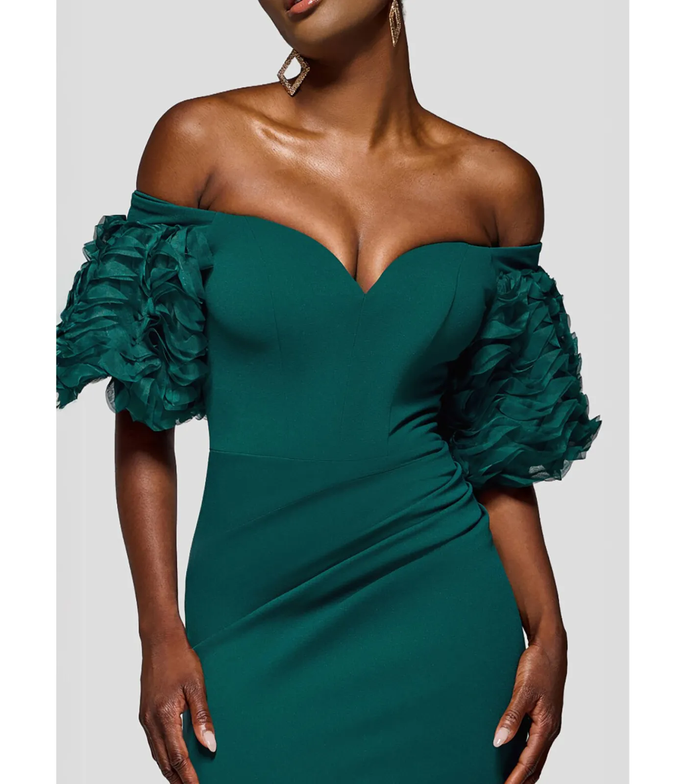 Goddiva Maxi-jurk “Off The Shoulder 3D Puffed Sleeve Sweetheart Maxi Dress” oliveGreen Best