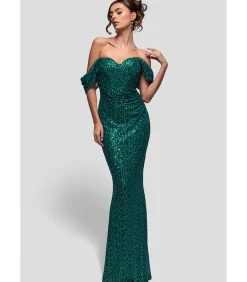 Goddiva Maxi-jurk “Off The Shoulder Sequin Wing Maxi” oliveGreen
