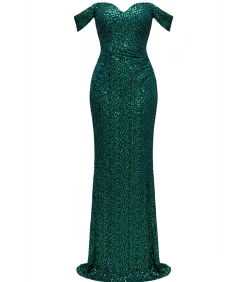 Goddiva Maxi-jurk “Off The Shoulder Sequin Wing Maxi” oliveGreen
