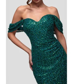Goddiva Maxi-jurk “Off The Shoulder Sequin Wing Maxi” oliveGreen