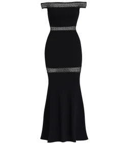 Goddiva Maxi-jurk “Off The Shoulder Ribbed Bodycon Maxi Dress” black