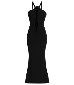 Goddiva Maxi-jurk “Racer Neck Corsage Scuba Maxi” black Best
