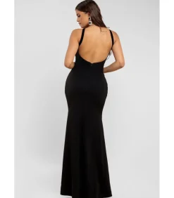 Goddiva Maxi-jurk “Racer Neck Corsage Scuba Maxi” black Best