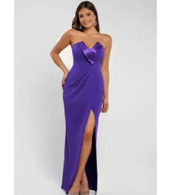 Goddiva Maxi-jurk “Satin & Scuba Maxi With Thigh Split” purple Outlet