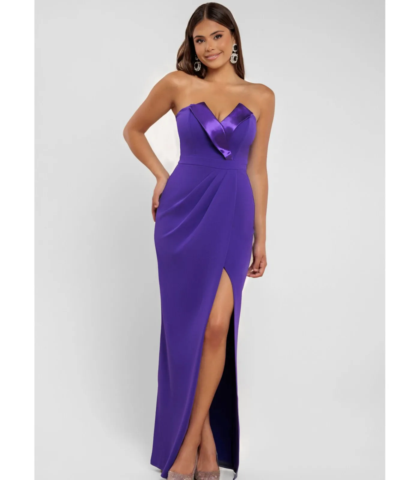 Goddiva Maxi-jurk “Satin & Scuba Maxi With Thigh Split” purple Outlet