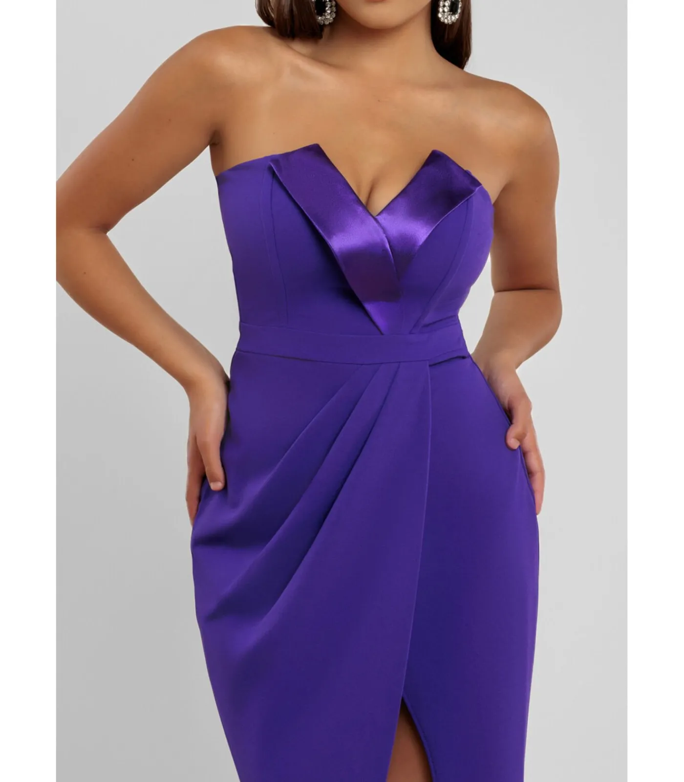 Goddiva Maxi-jurk “Satin & Scuba Maxi With Thigh Split” purple Outlet