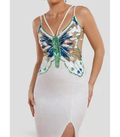 Goddiva Maxi-jurk “Sequin Butterfly Front Split Maxi Dress” white Hot