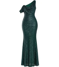 Goddiva Maxi-jurk “Sequin Cowl One Shoulder Maxi Dress” oliveGreen Hot