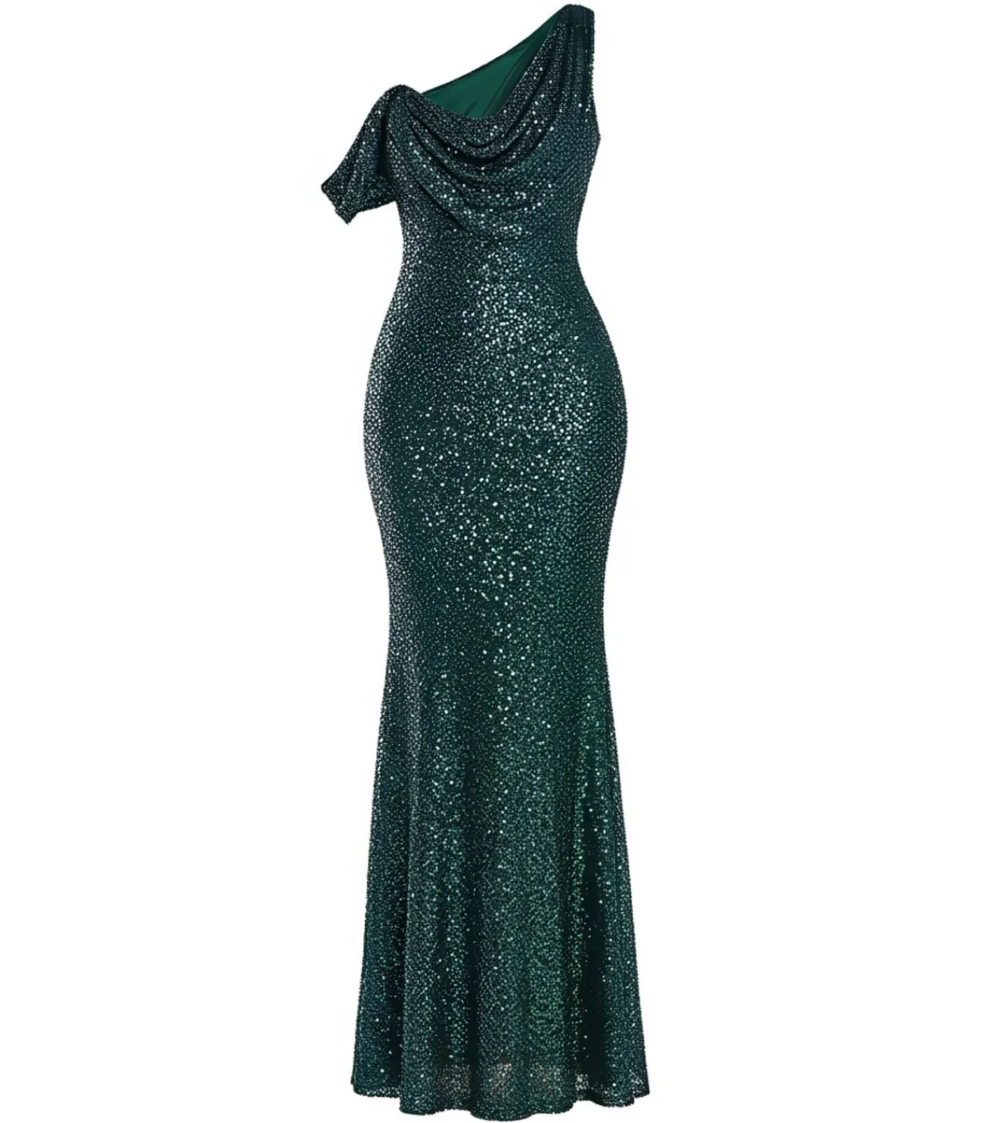 Goddiva Maxi-jurk “Sequin Cowl One Shoulder Maxi Dress” oliveGreen Hot