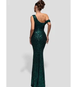Goddiva Maxi-jurk “Sequin Cowl One Shoulder Maxi Dress” oliveGreen Hot