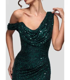 Goddiva Maxi-jurk “Sequin Cowl One Shoulder Maxi Dress” oliveGreen Hot