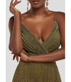 Goddiva Maxi-jurk “Sleeveless Pleated A Line Lurex Maxi Dress” gold