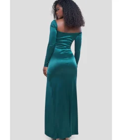Goddiva Maxi-jurk “Slinky Satin One Shoulder Split Maxi Dress” oliveGreen Online