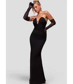Goddiva Maxi-jurk “Strapless Super Plunge Diamante Neck Maxi Dress” black Outlet