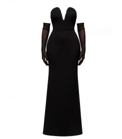 Goddiva Maxi-jurk “Strapless Super Plunge Diamante Neck Maxi Dress” black Outlet