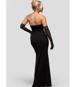 Goddiva Maxi-jurk “Strapless Super Plunge Diamante Neck Maxi Dress” black Outlet