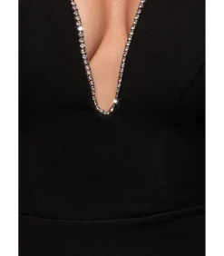 Goddiva Maxi-jurk “Strapless Super Plunge Diamante Neck Maxi Dress” black Outlet