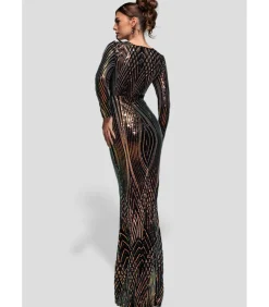 Goddiva Maxi-jurk “Two Toned V Neck Sequin Maxi” black Clearance