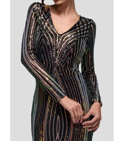Goddiva Maxi-jurk “Two Toned V Neck Sequin Maxi” black Clearance