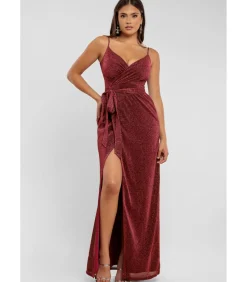 Goddiva Maxi-jurk “Wrap Style Spaghetti Strap Maxi With Split” red Clearance
