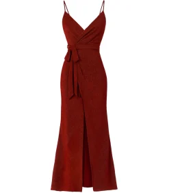 Goddiva Maxi-jurk “Wrap Style Spaghetti Strap Maxi With Split” red Clearance