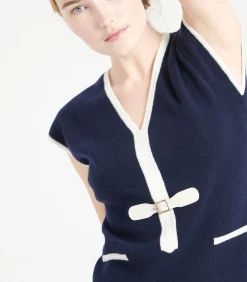 Studio Cashmere8 MIA 2 midi-jurk met V-hals - 100% kasjmier navyBlue Best