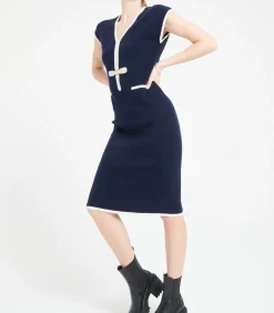 Studio Cashmere8 MIA 2 midi-jurk met V-hals - 100% kasjmier navyBlue Best