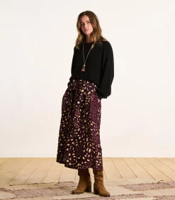 La Fée Maraboutée Midi rok met knopen in met print bordeaux