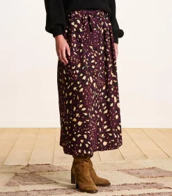 La Fée Maraboutée Midi rok met knopen in met print bordeaux