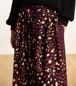 La Fée Maraboutée Midi rok met knopen in met print bordeaux