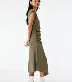 Koton Midi-jurk Asymmetrisch Mouwloos Plissé Groen khaki New