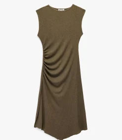 Koton Midi-jurk Asymmetrisch Mouwloos Plissé Groen khaki New