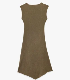 Koton Midi-jurk Asymmetrisch Mouwloos Plissé Groen khaki New