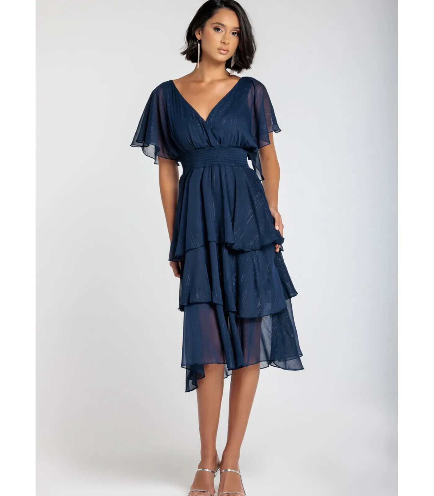 Goddiva Midi-jurk “Chiffon Layered Flutter Sleeve Midi Dress” darkBlue New