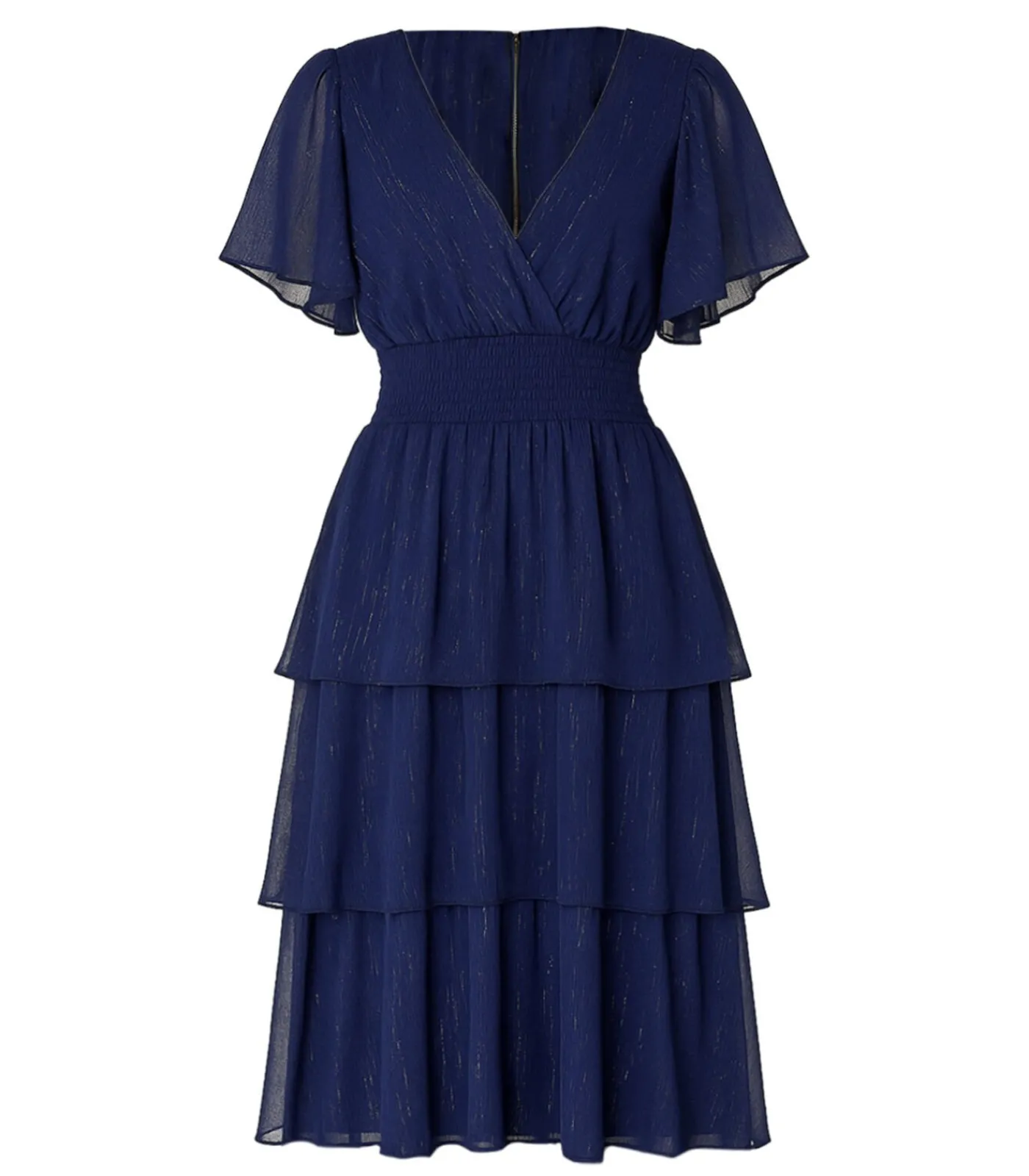 Goddiva Midi-jurk “Chiffon Layered Flutter Sleeve Midi Dress” darkBlue New