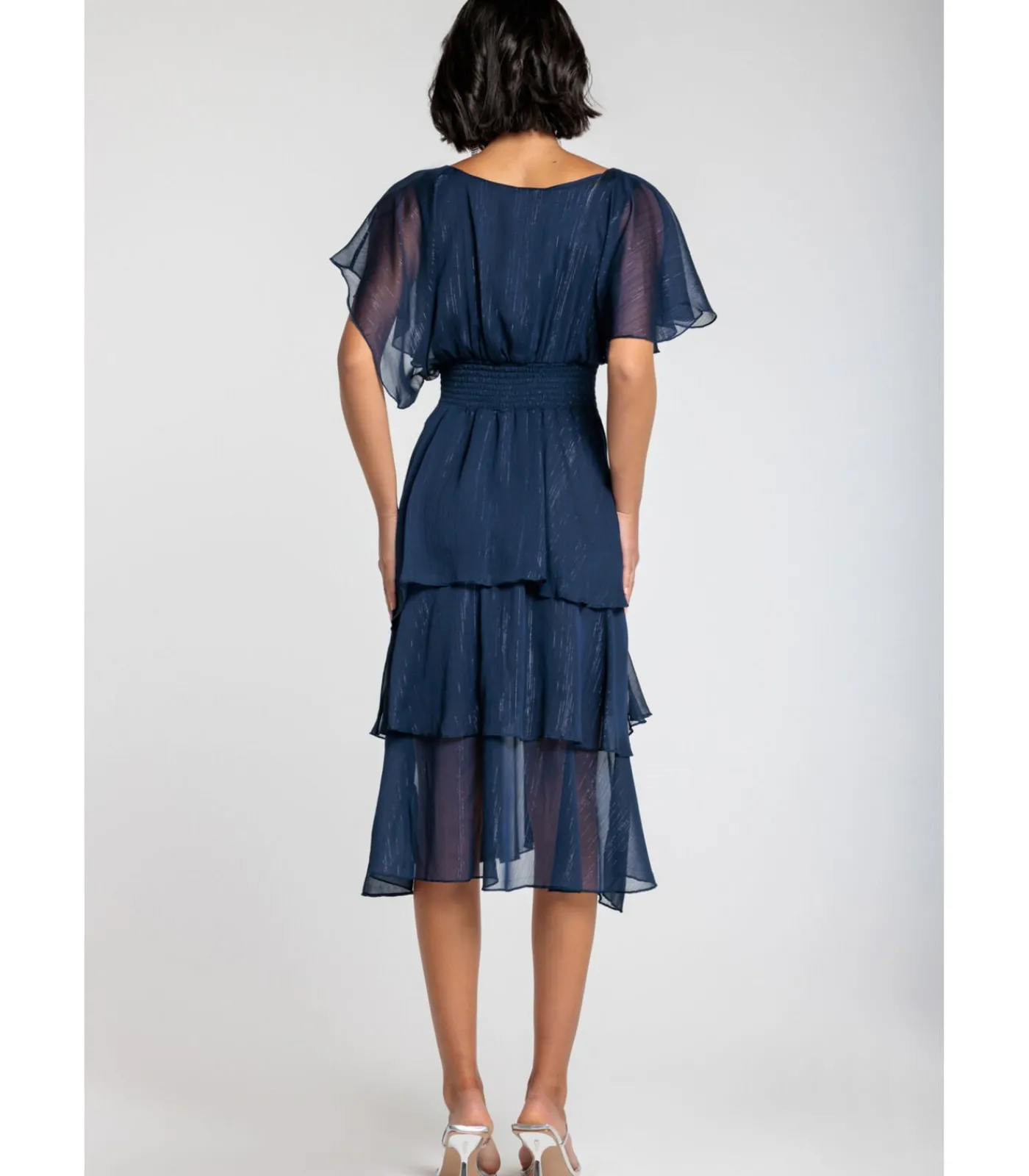 Goddiva Midi-jurk “Chiffon Layered Flutter Sleeve Midi Dress” darkBlue New
