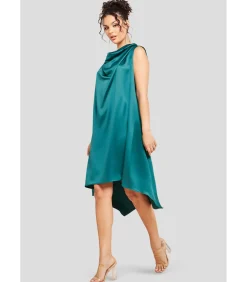 Goddiva Midi-jurk “Cowl Neck Back Wing Satin High Low Midi Dress” oliveGreen New